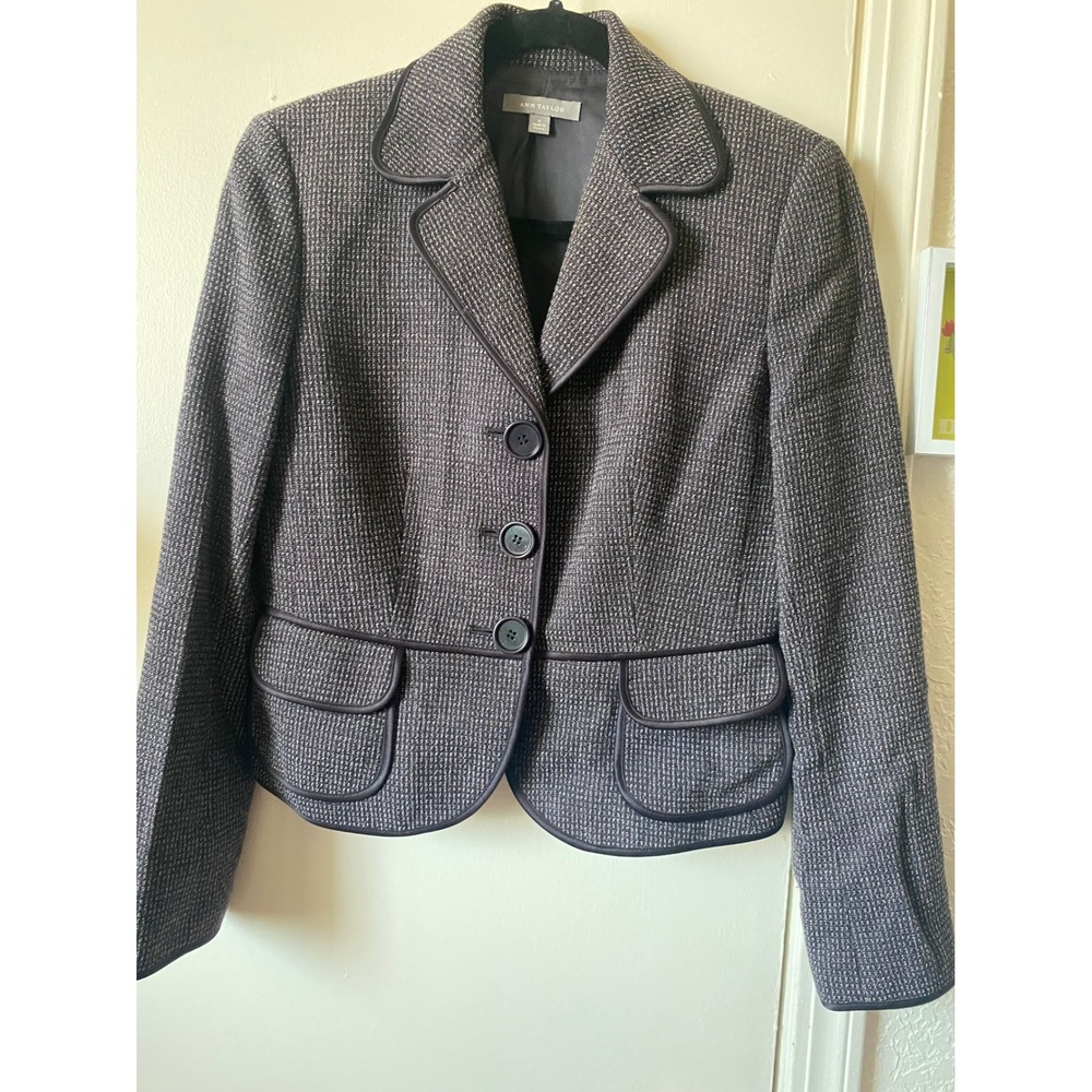 Ann Taylor‎ Blazer Tweed Career Jacket Piped Trim Fitted Size 6